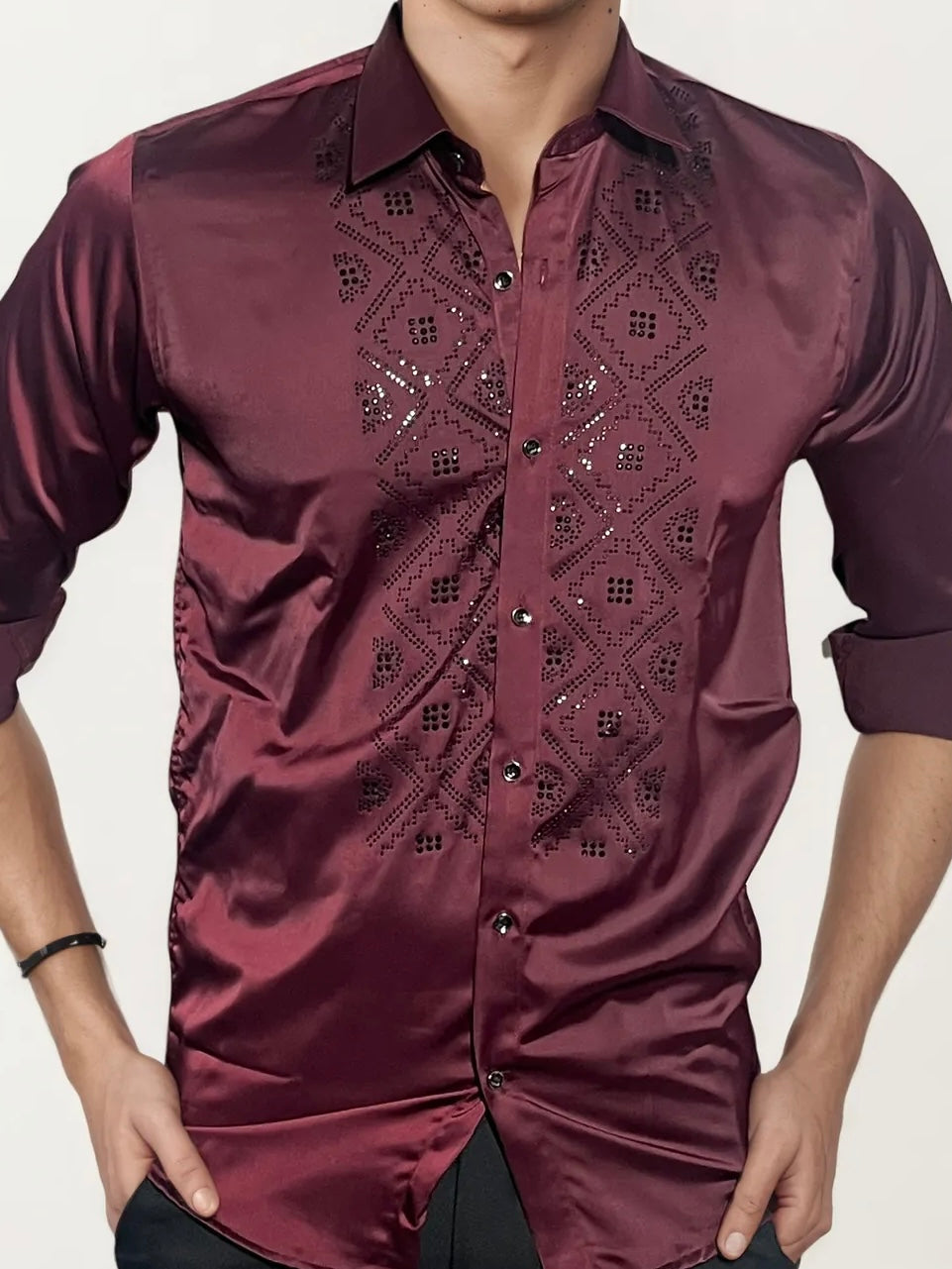 Red Stone-Work Party Wear Shirt