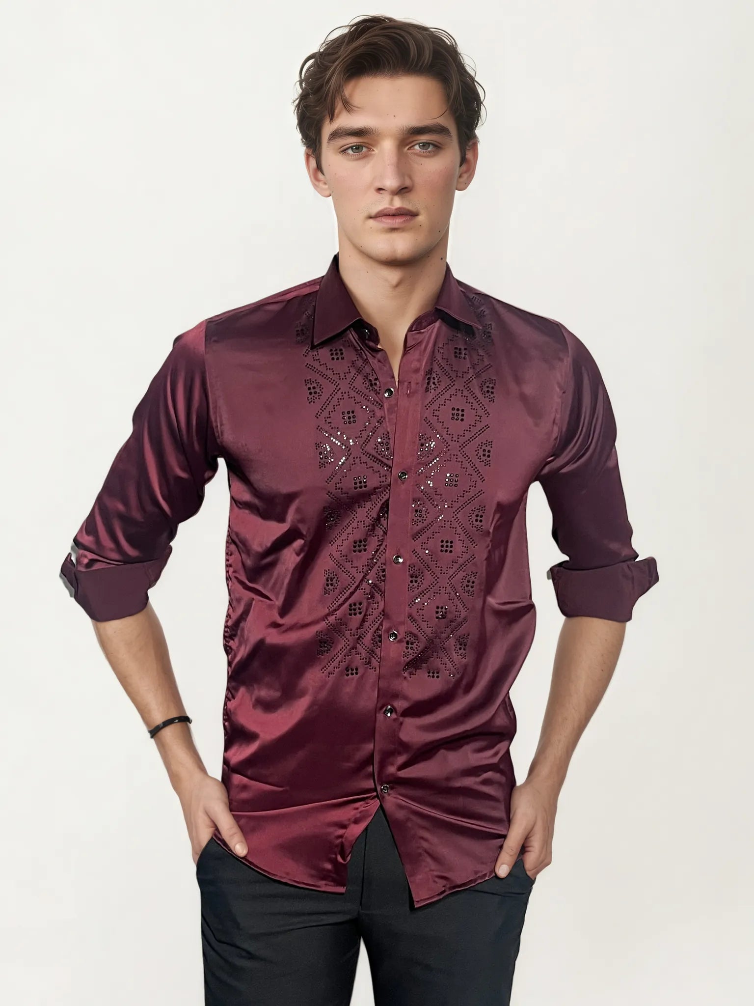 Red Stone-Work Party Wear Shirt