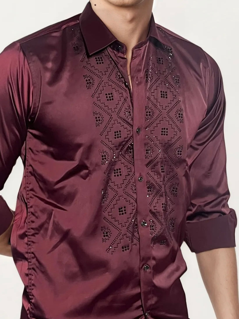 Red Stone-Work Party Wear Shirt