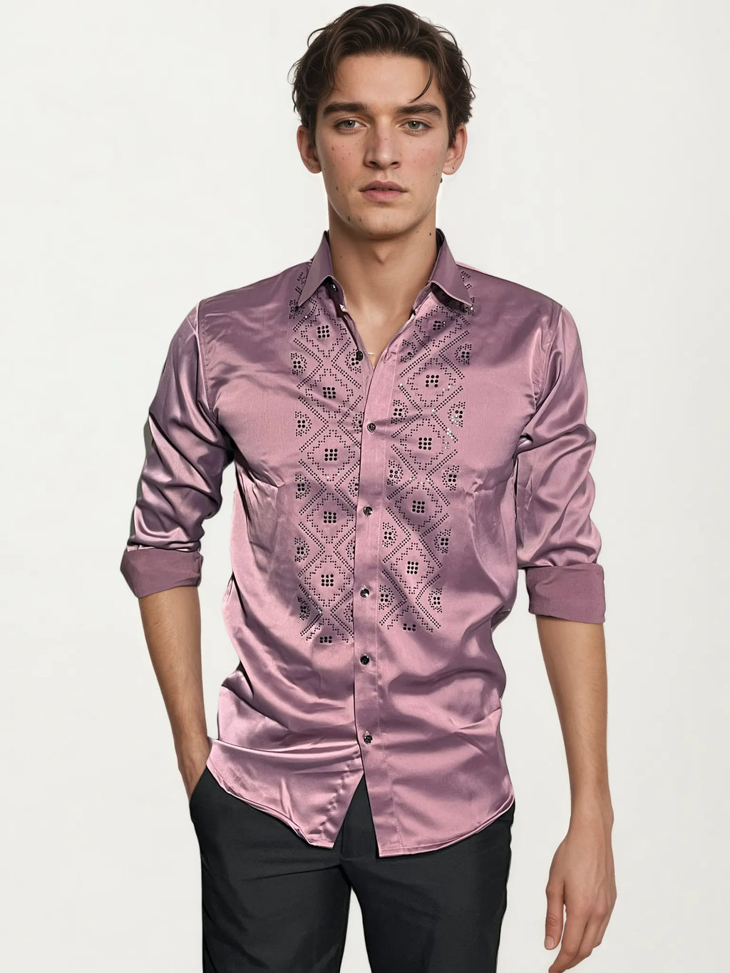 Pink Stone-Work Party Wear Shirt