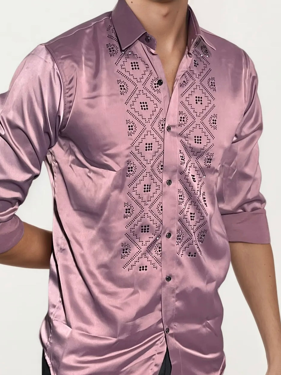 Pink Stone-Work Party Wear Shirt