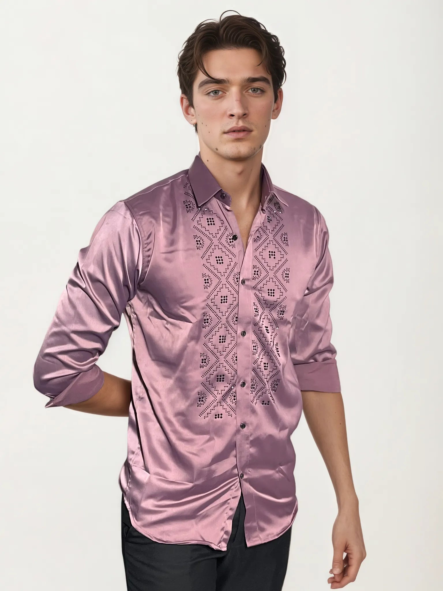 Pink Stone-Work Party Wear Shirt