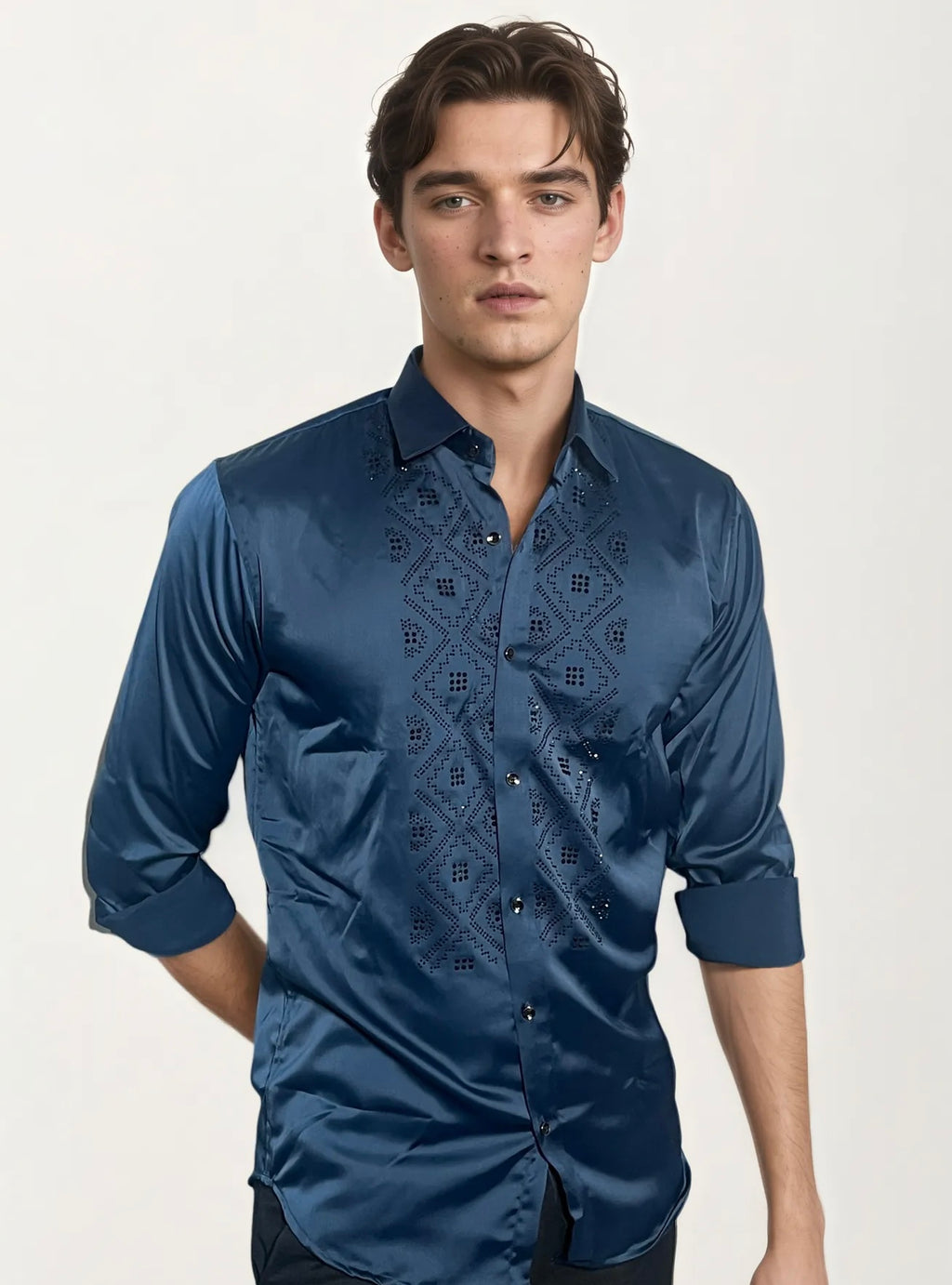 Blue Stone-Work Party Wear Shirt