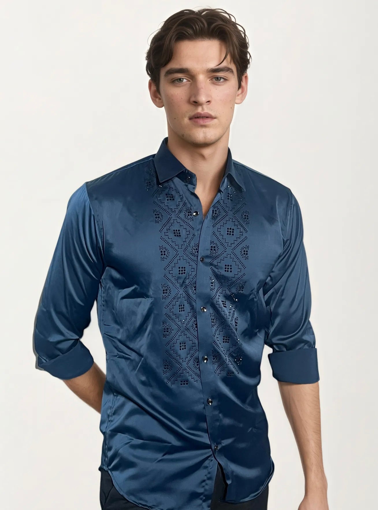 Blue Stone-Work Party Wear Shirt