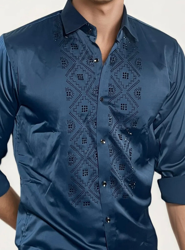 Blue Stone-Work Party Wear Shirt