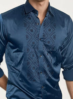 Blue Stone-Work Party Wear Shirt