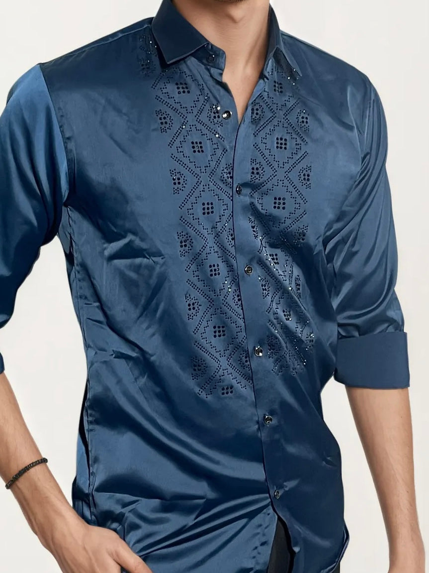 Blue Stone-Work Party Wear Shirt