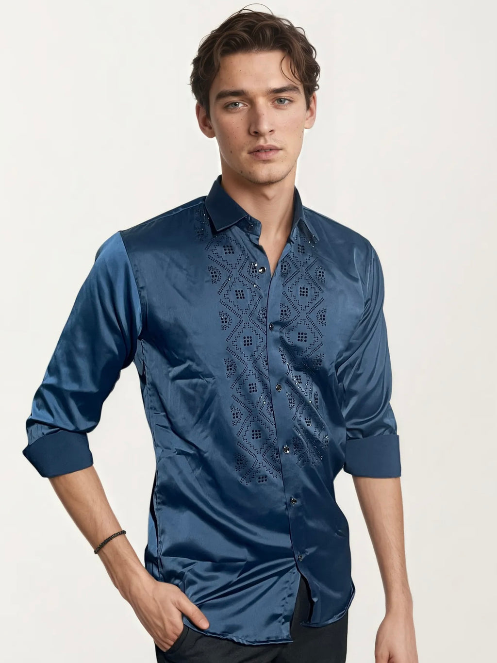 Blue Stone-Work Party Wear Shirt