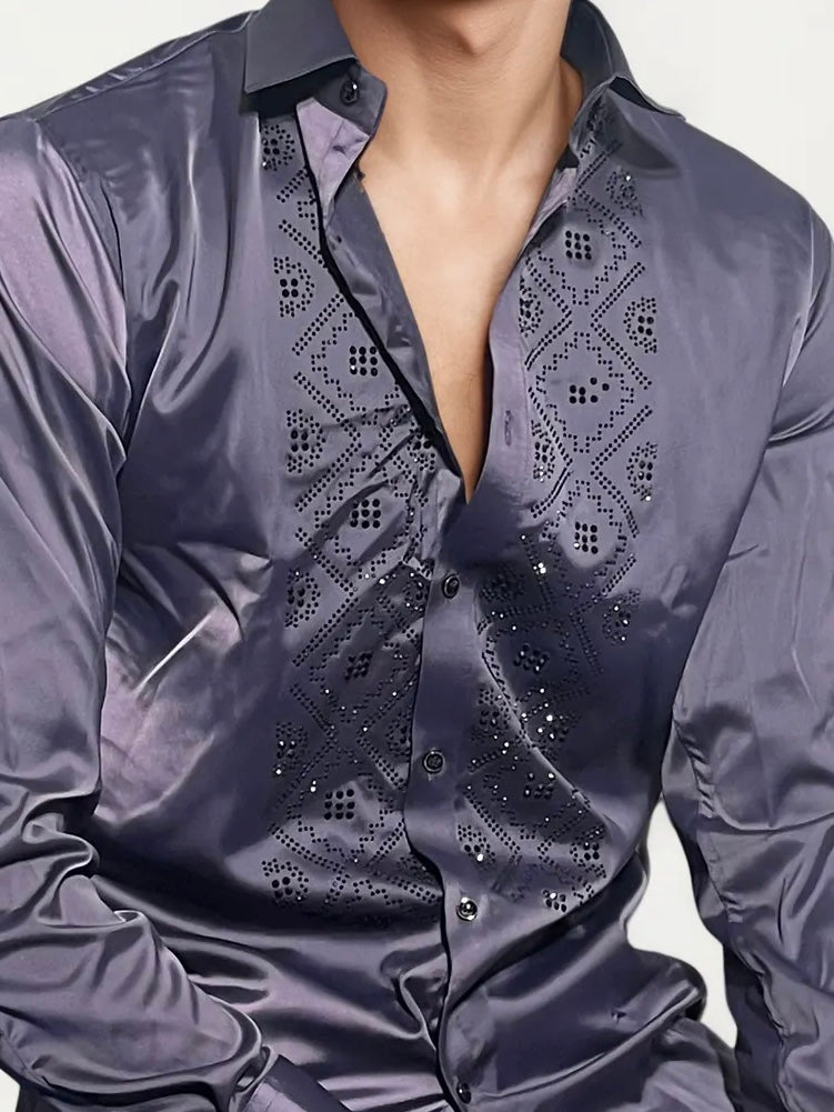 Purple Stone-Work Party Wear Shirt