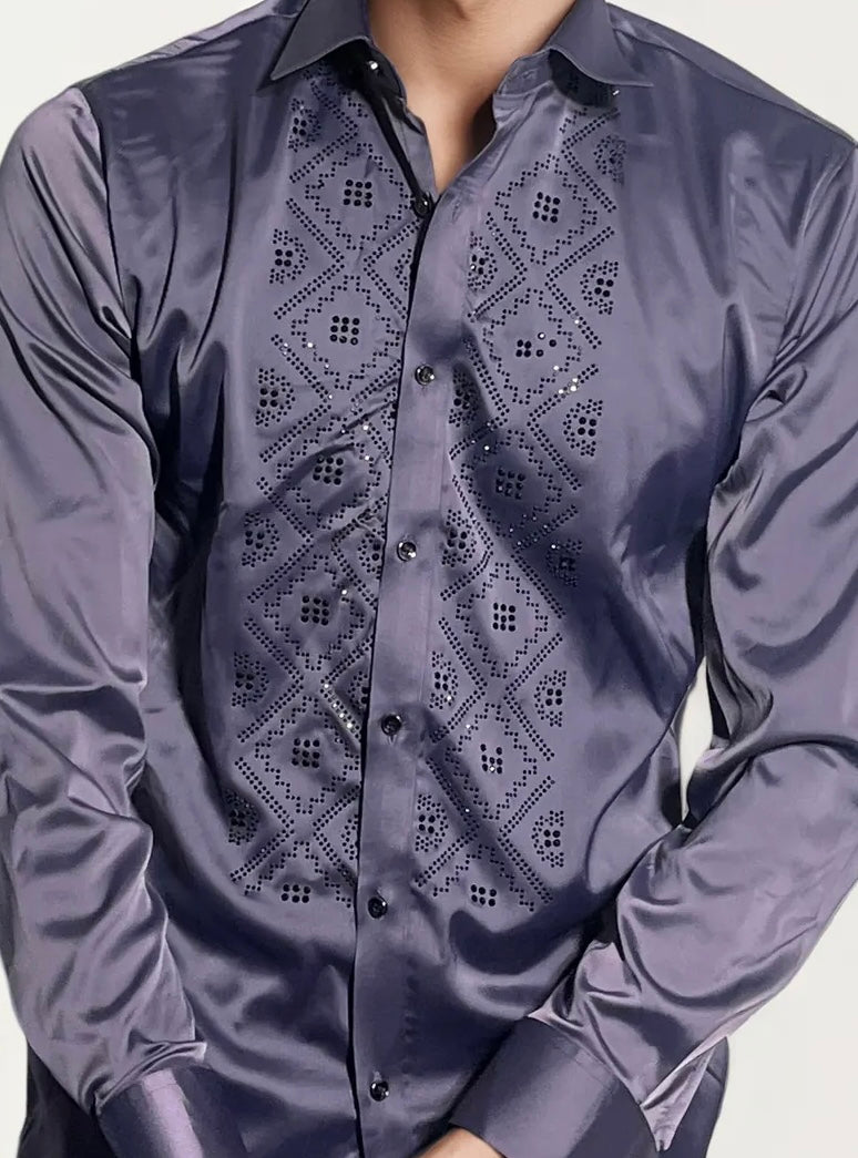 Purple Stone-Work Party Wear Shirt