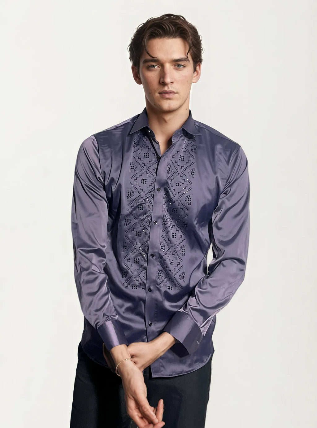 Purple Stone-Work Party Wear Shirt