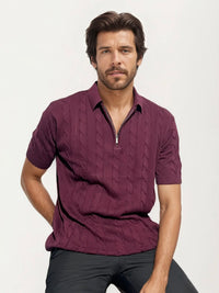 Wine Old-Money Zipper T-Shirt