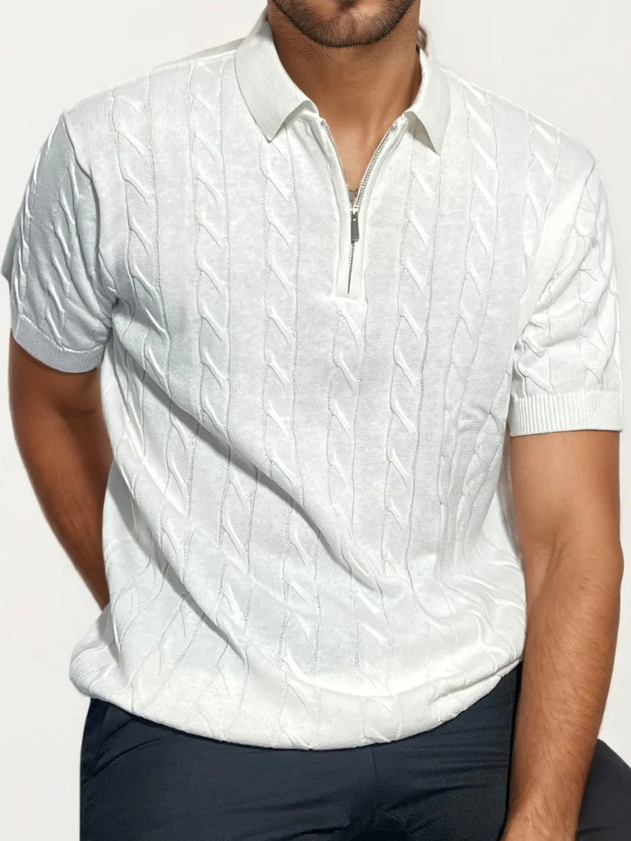 White Old-Money Zipper T-Shirt