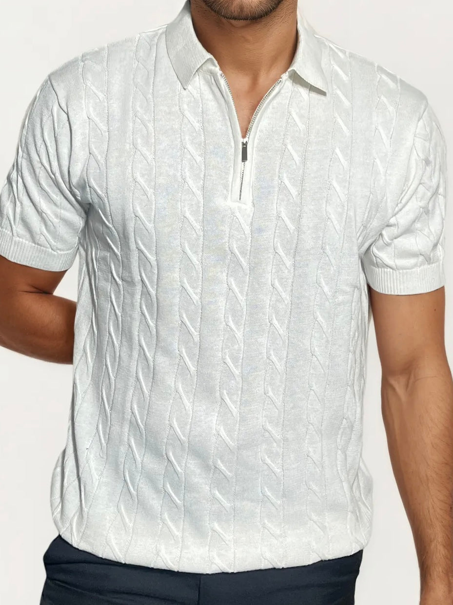 White Old-Money Zipper T-Shirt