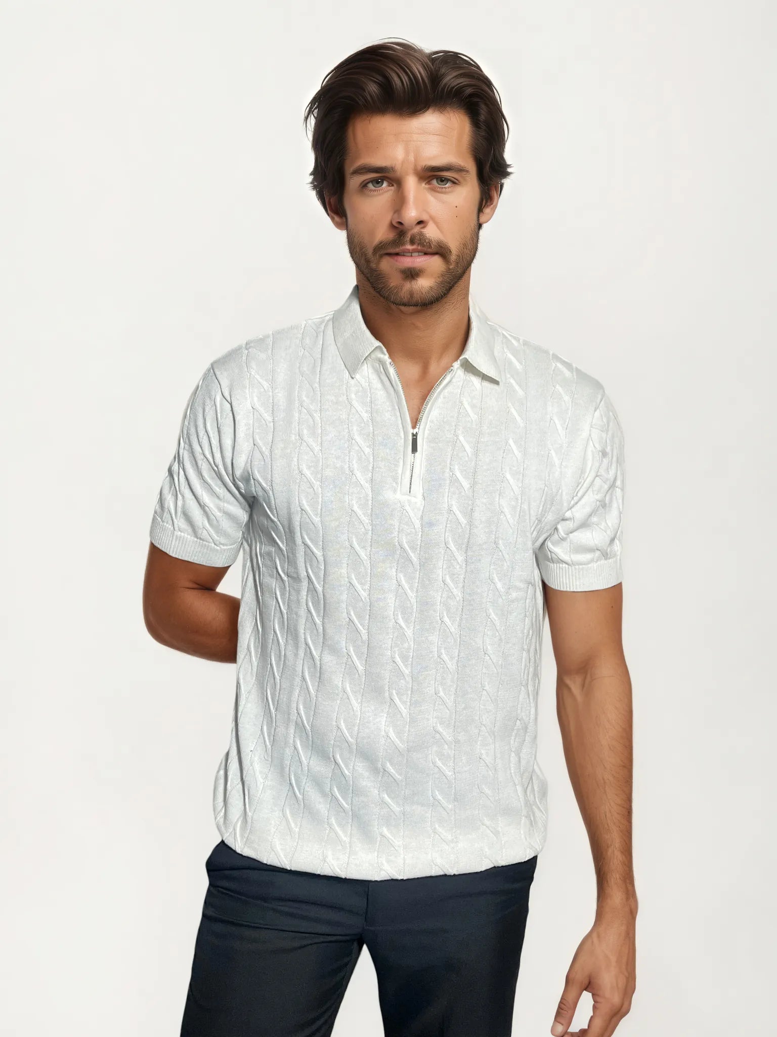 White Old-Money Zipper T-Shirt