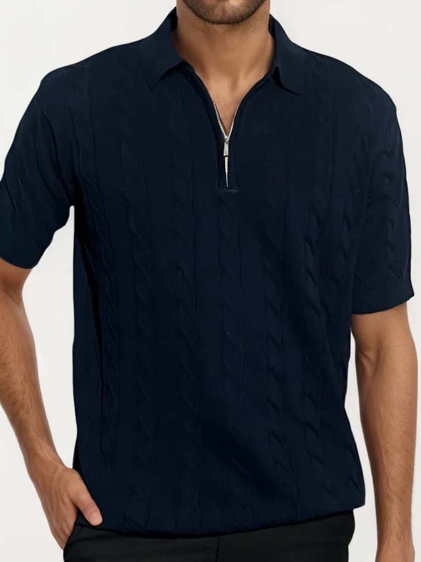 Blue Old-Money Zipper T-Shirt