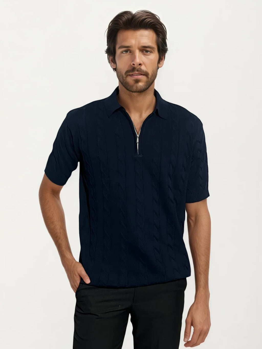 Blue Old-Money Zipper T-Shirt