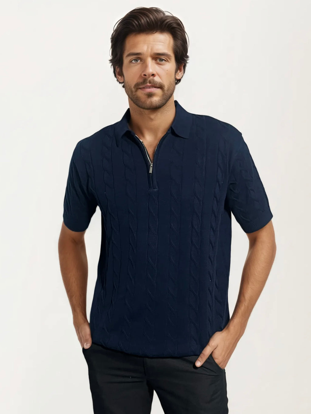 Blue Old-Money Zipper T-Shirt