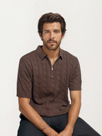 Brown Old-Money Zipper T-Shirt