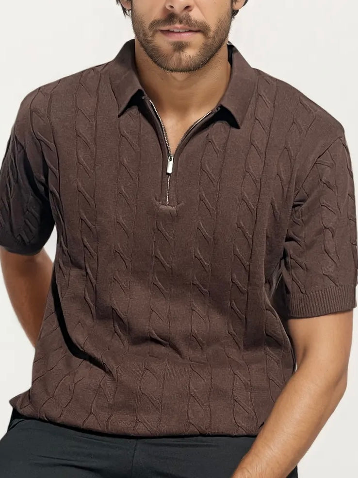 Brown Old-Money Zipper T-Shirt