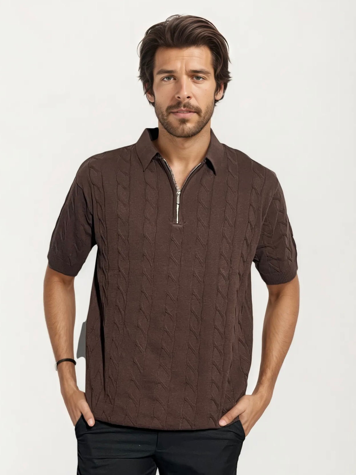 Brown Old-Money Zipper T-Shirt