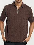 Brown Old-Money Zipper T-Shirt