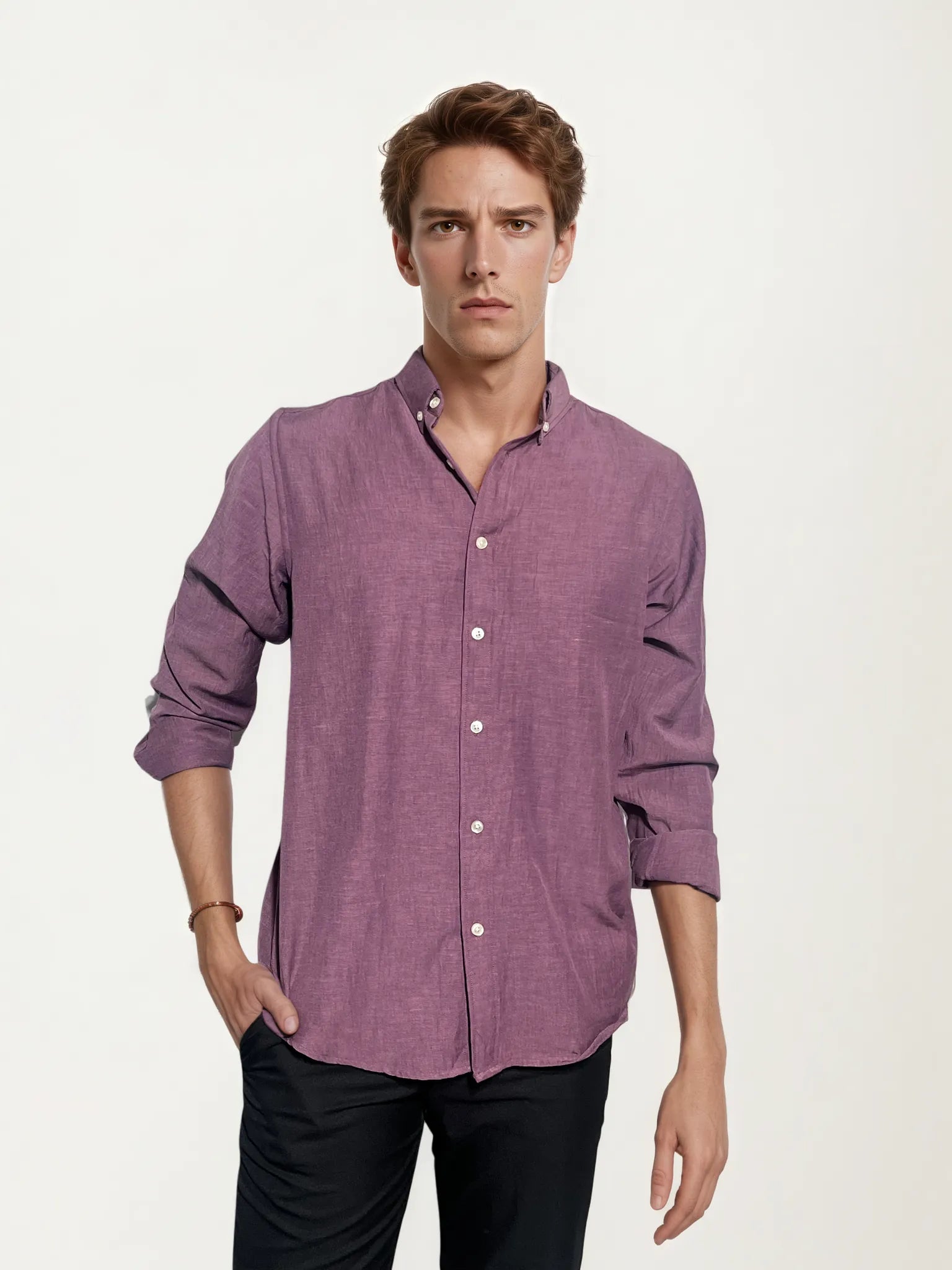 Purple Blended Linen Full-Hand Shirt
