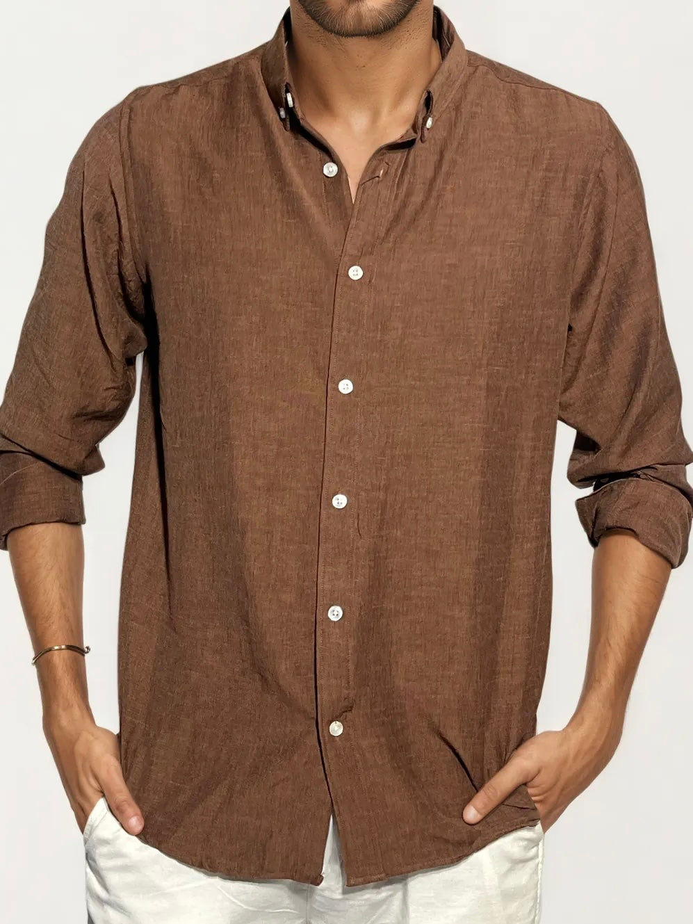 Brown Linen Full-Hand Shirt