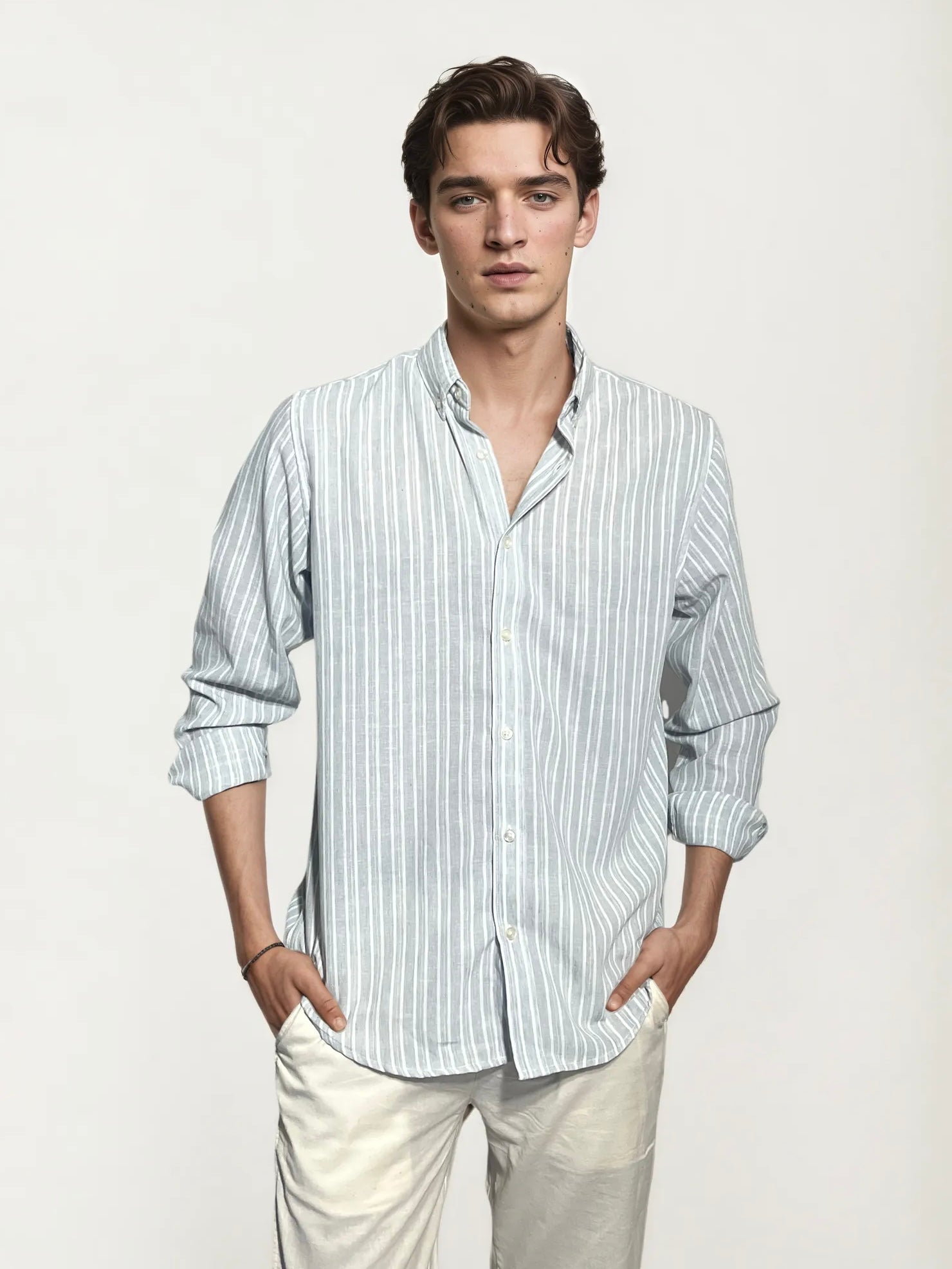 Grey Striped Full-Hand Shirt