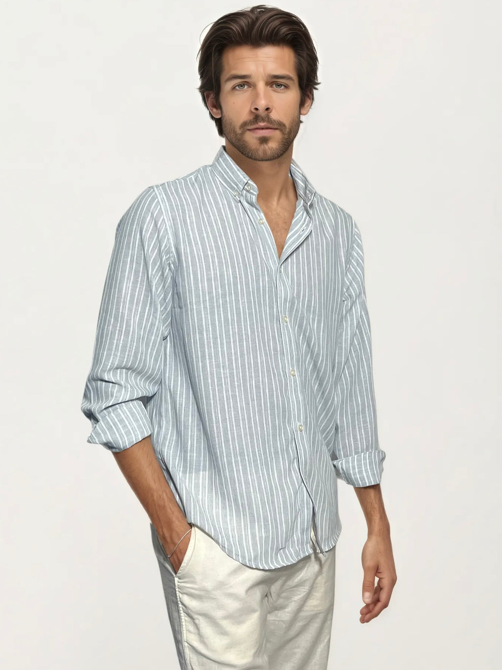 Grey Striped Full-Hand Shirt