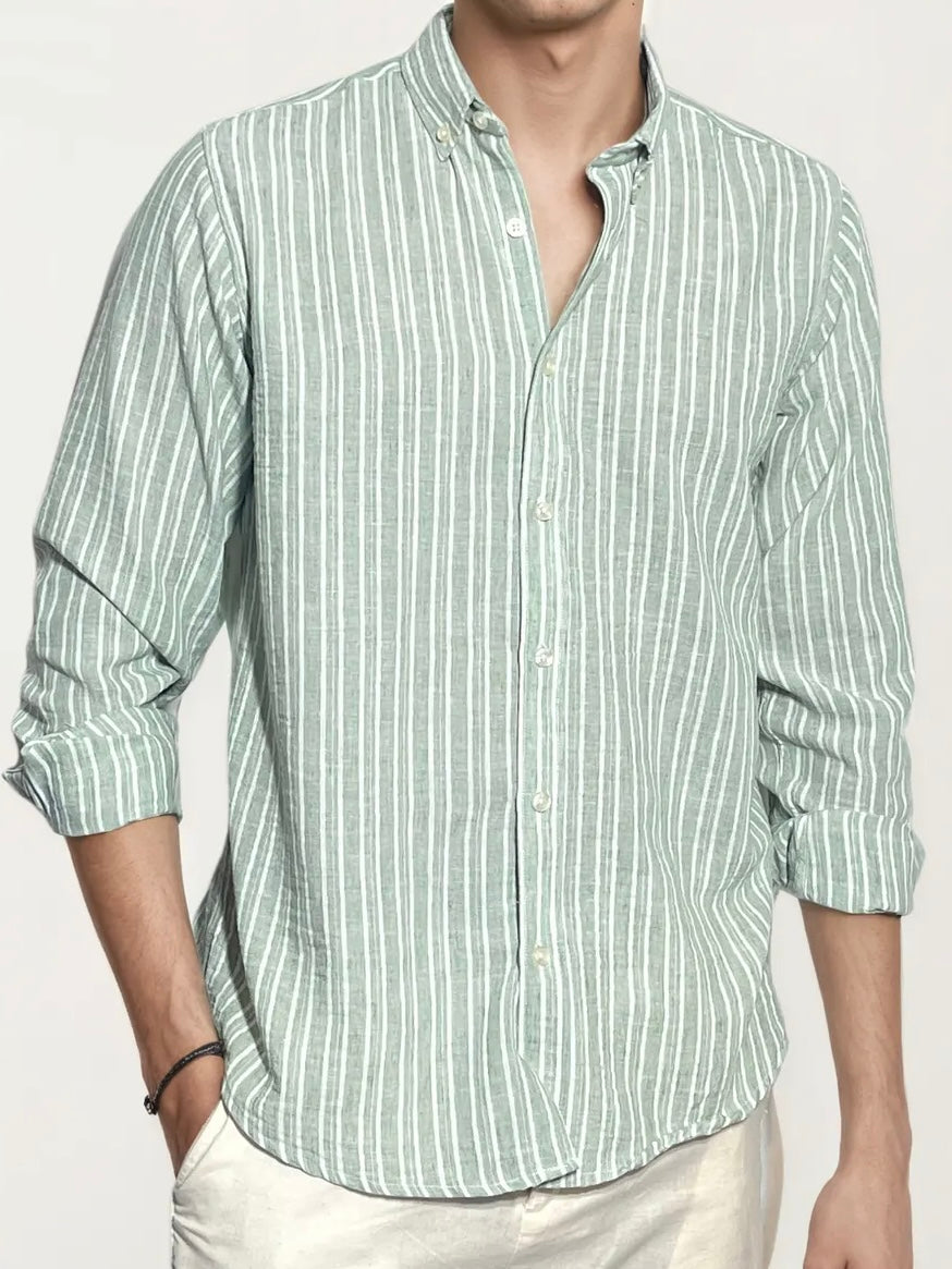 Mint Green Striped Full-Hand Shirt