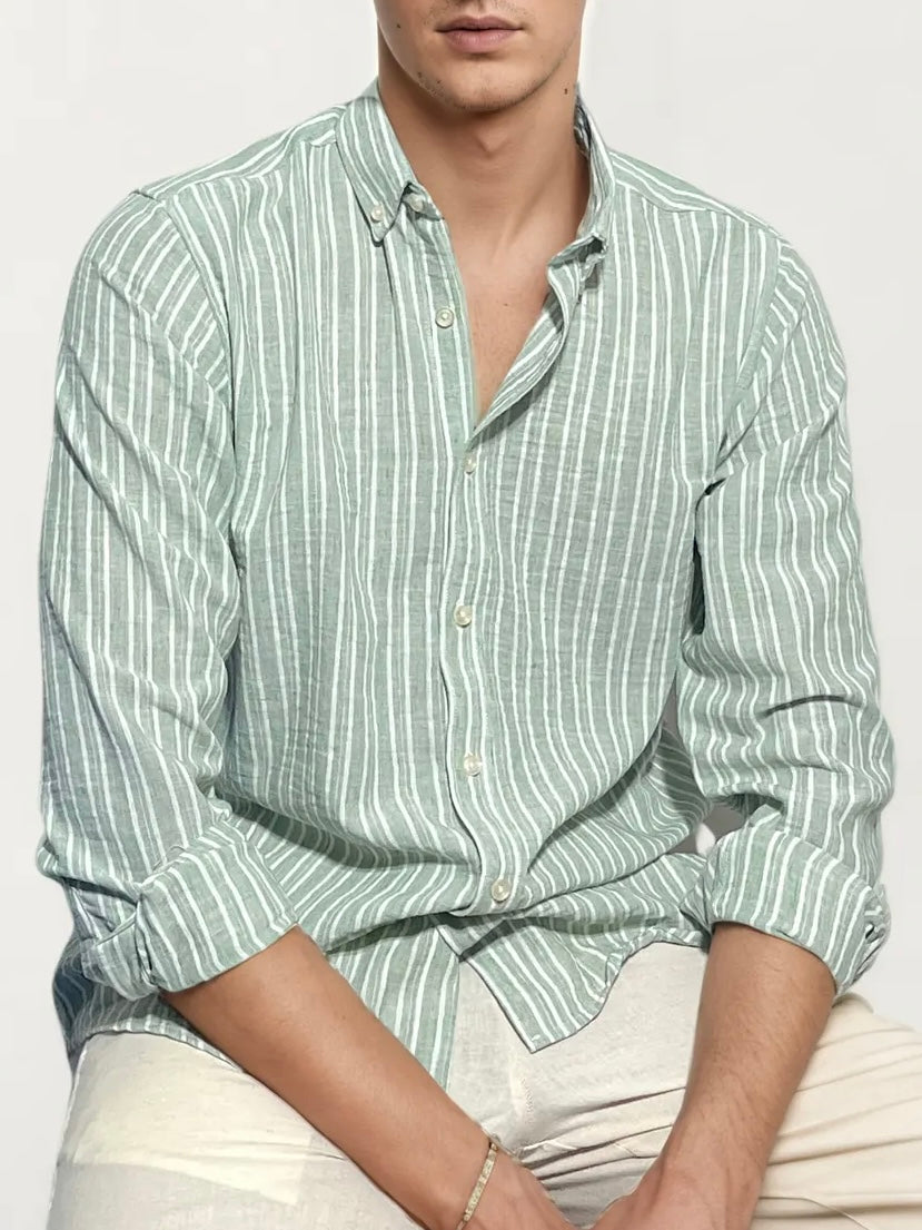 Mint Green Striped Full-Hand Shirt