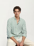 Mint Green Striped Full-Hand Shirt