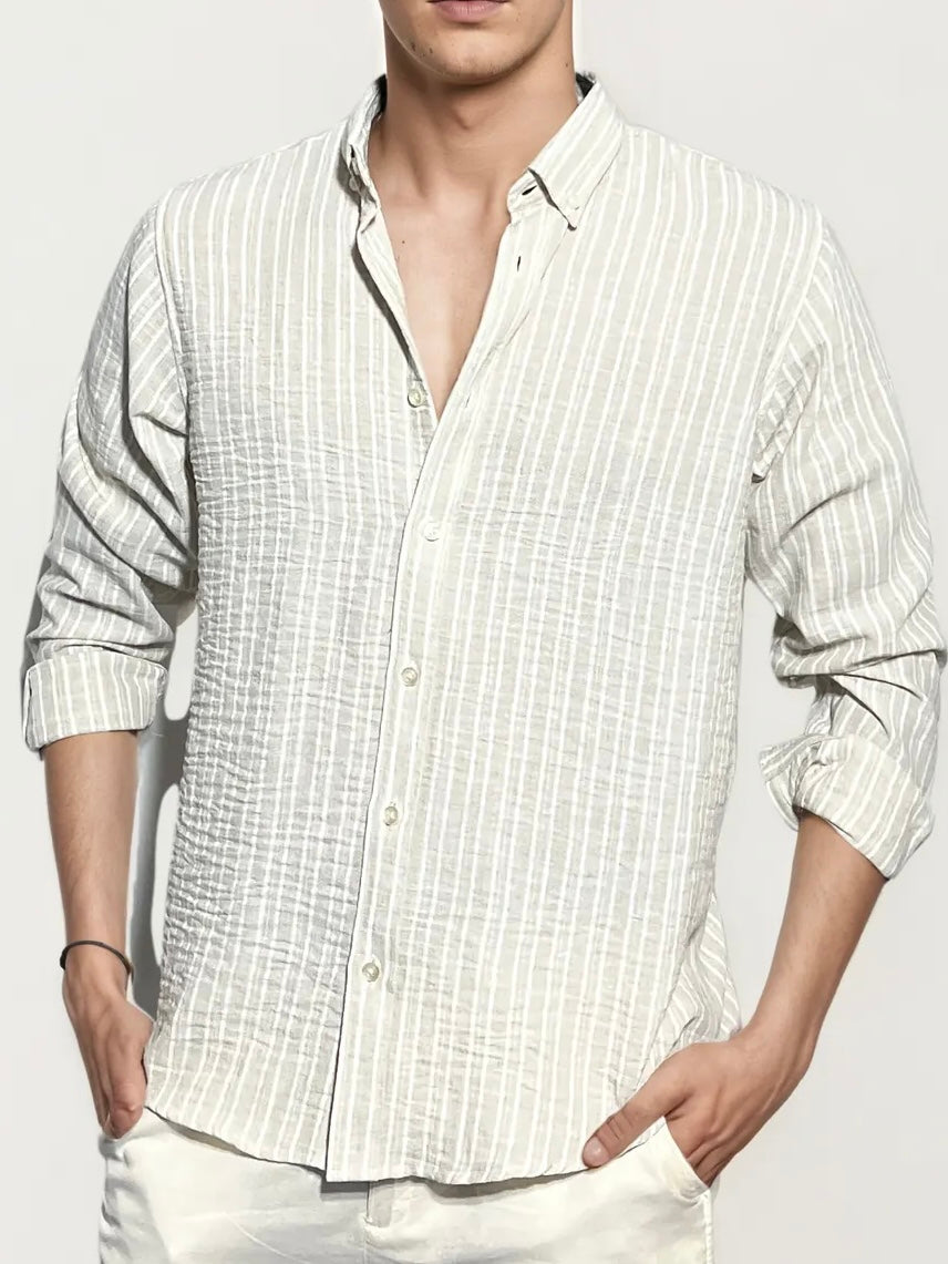 Beige Striped Full-Hand Shirt