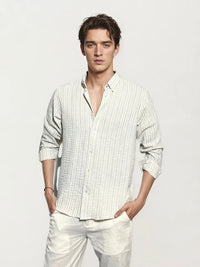Beige Striped Full-Hand Shirt