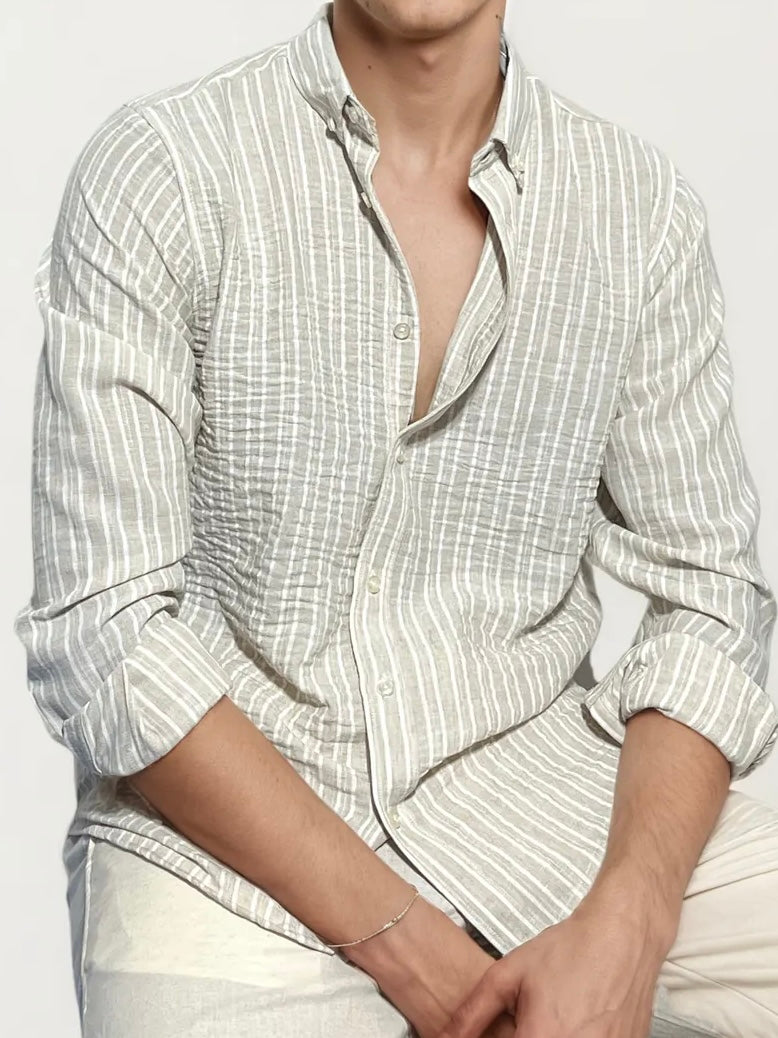 Beige Striped Full-Hand Shirt