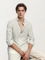 Beige Striped Full-Hand Shirt
