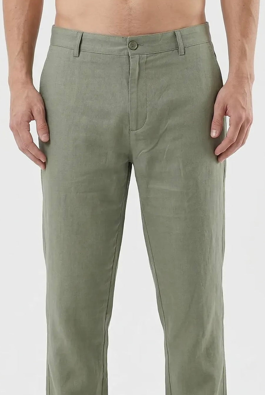 Light Olive Green Linen Trousers