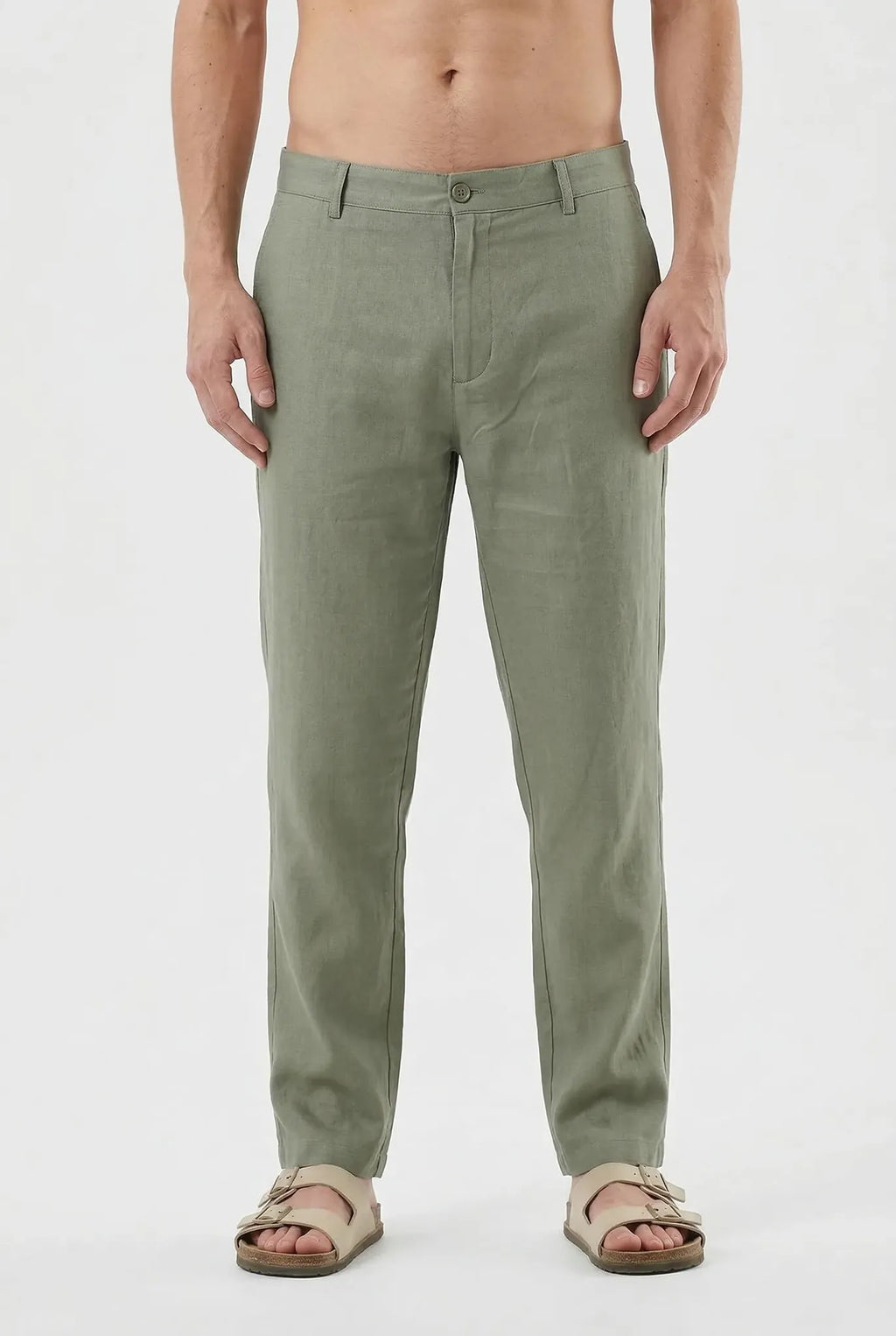 Light Olive Green Linen Trousers