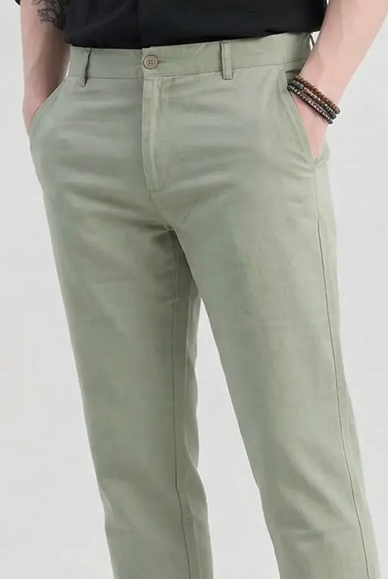 Light Olive Green Linen Trousers