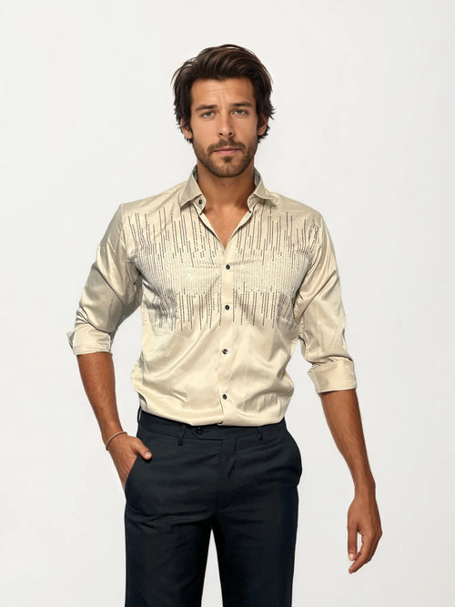 Blend Yellow Stone-Work Party Wear Shirt