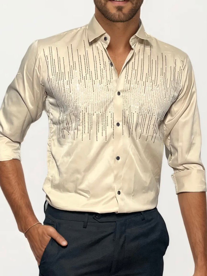 Blend Yellow Stone-Work Party Wear Shirt