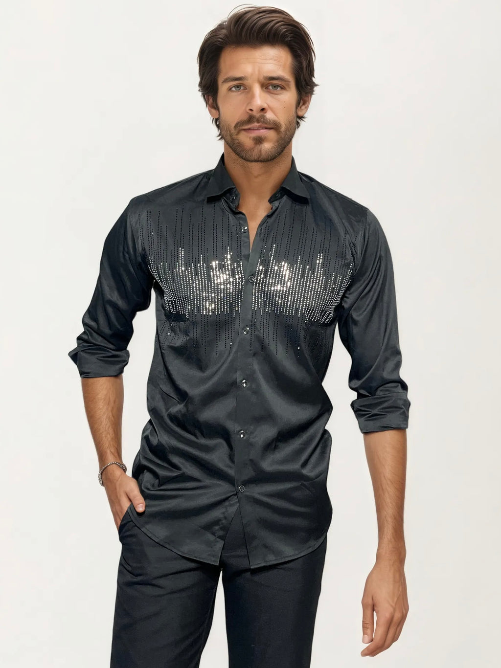 Black Stone-Work Party Wear Shirt