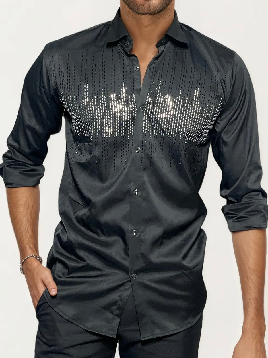 Black Stone-Work Party Wear Shirt