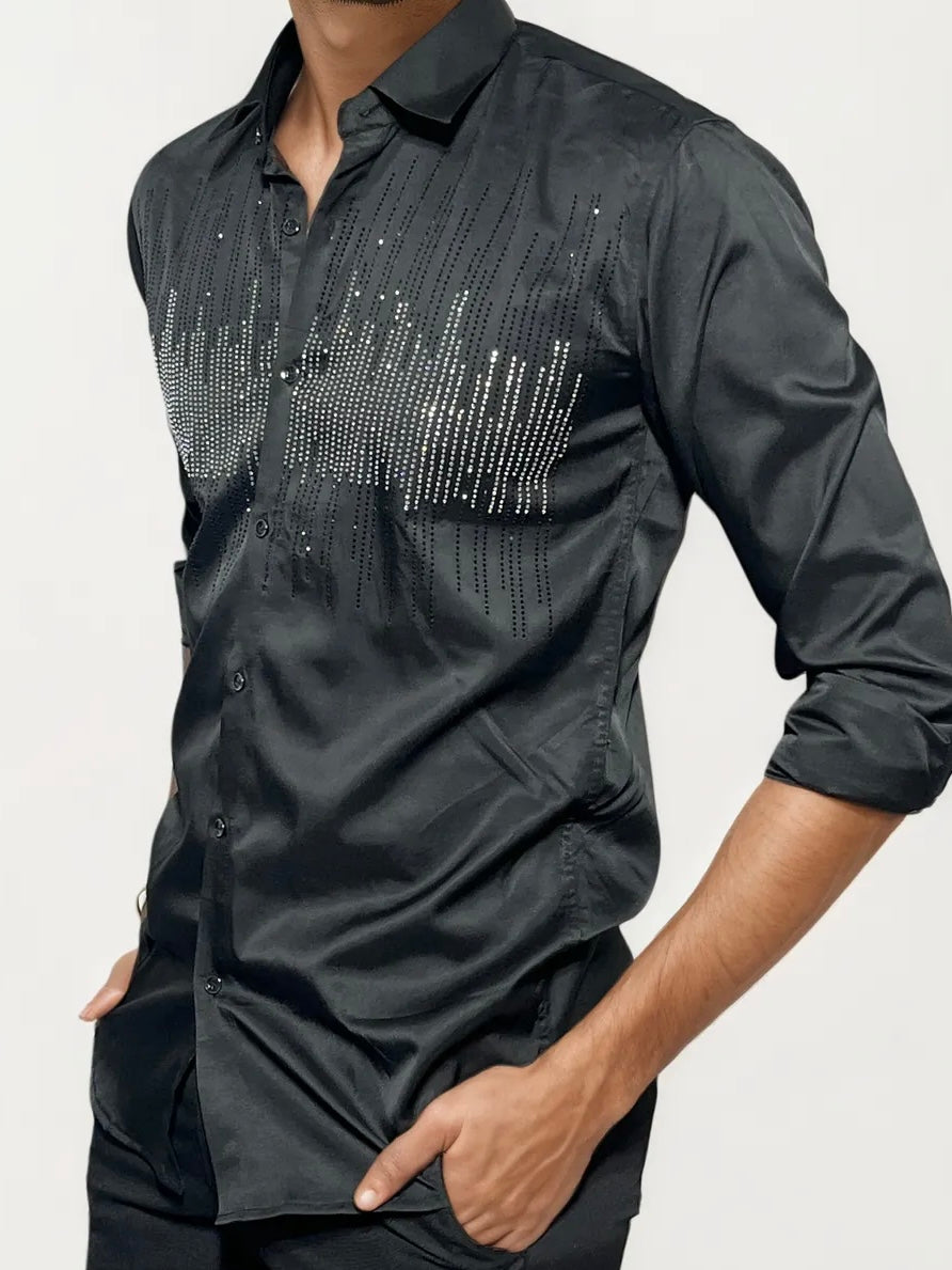 Black Stone-Work Party Wear Shirt
