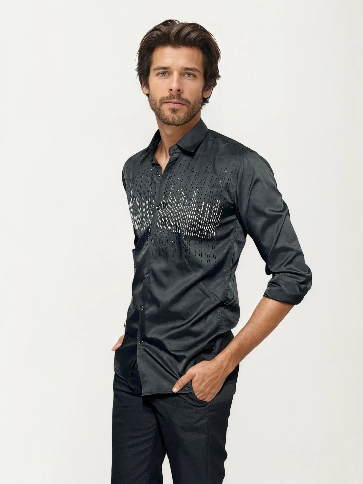 Black Stone-Work Party Wear Shirt