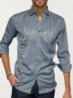 Grey Stone-Work Party Wear Shirt