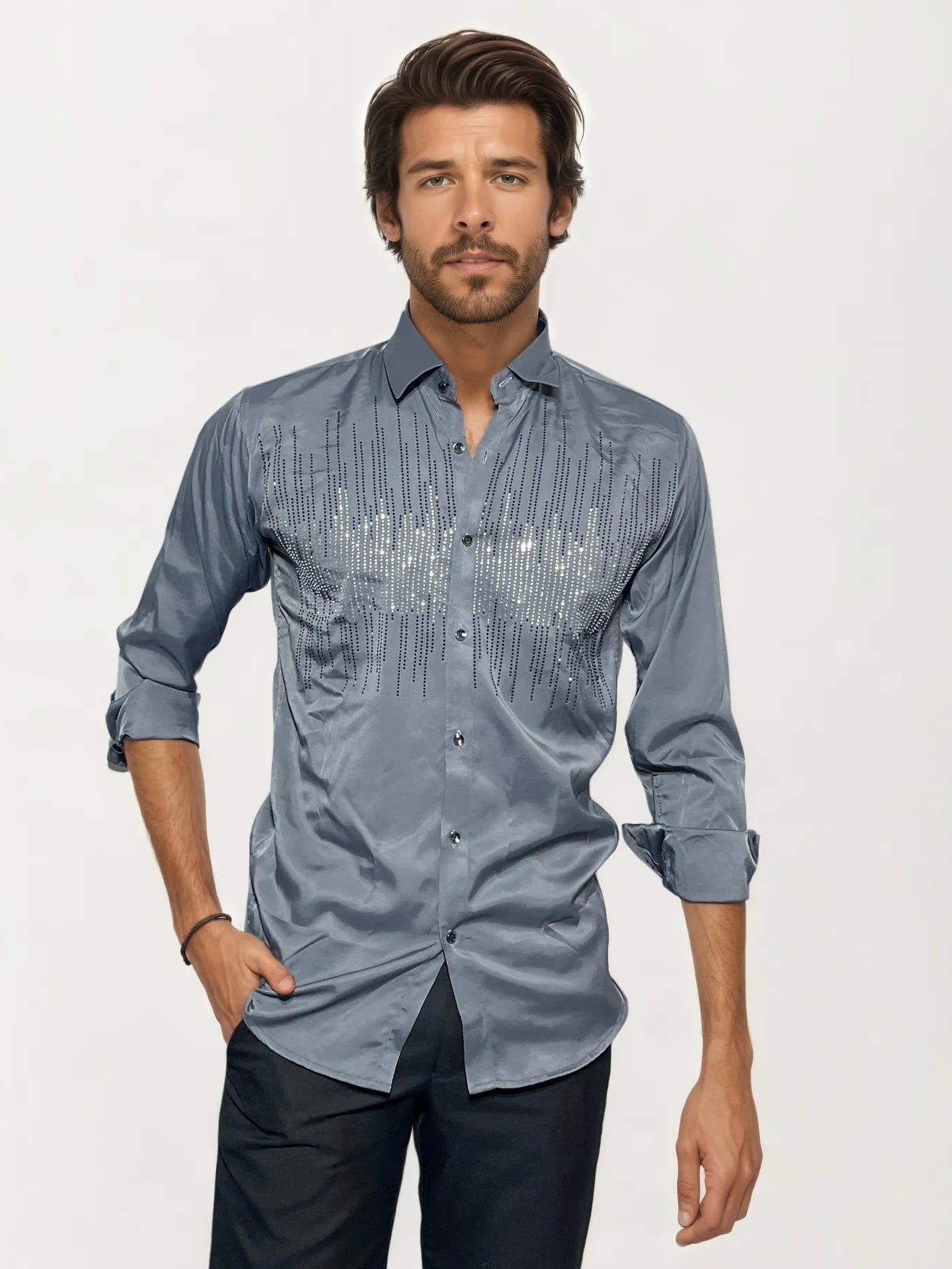 Grey Stone-Work Party Wear Shirt