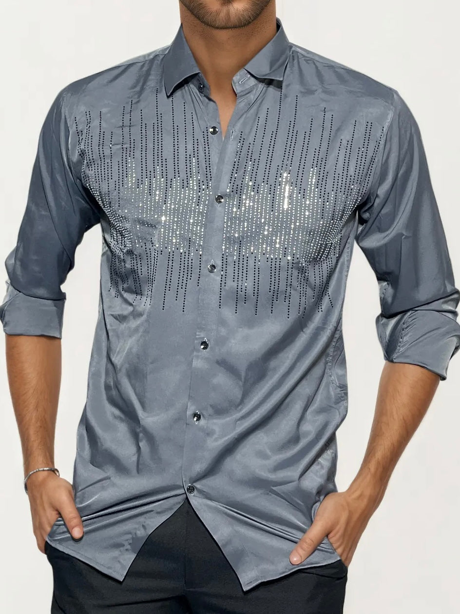 Grey Stone-Work Party Wear Shirt