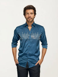Blue Stone-Work Party Wear Shirt